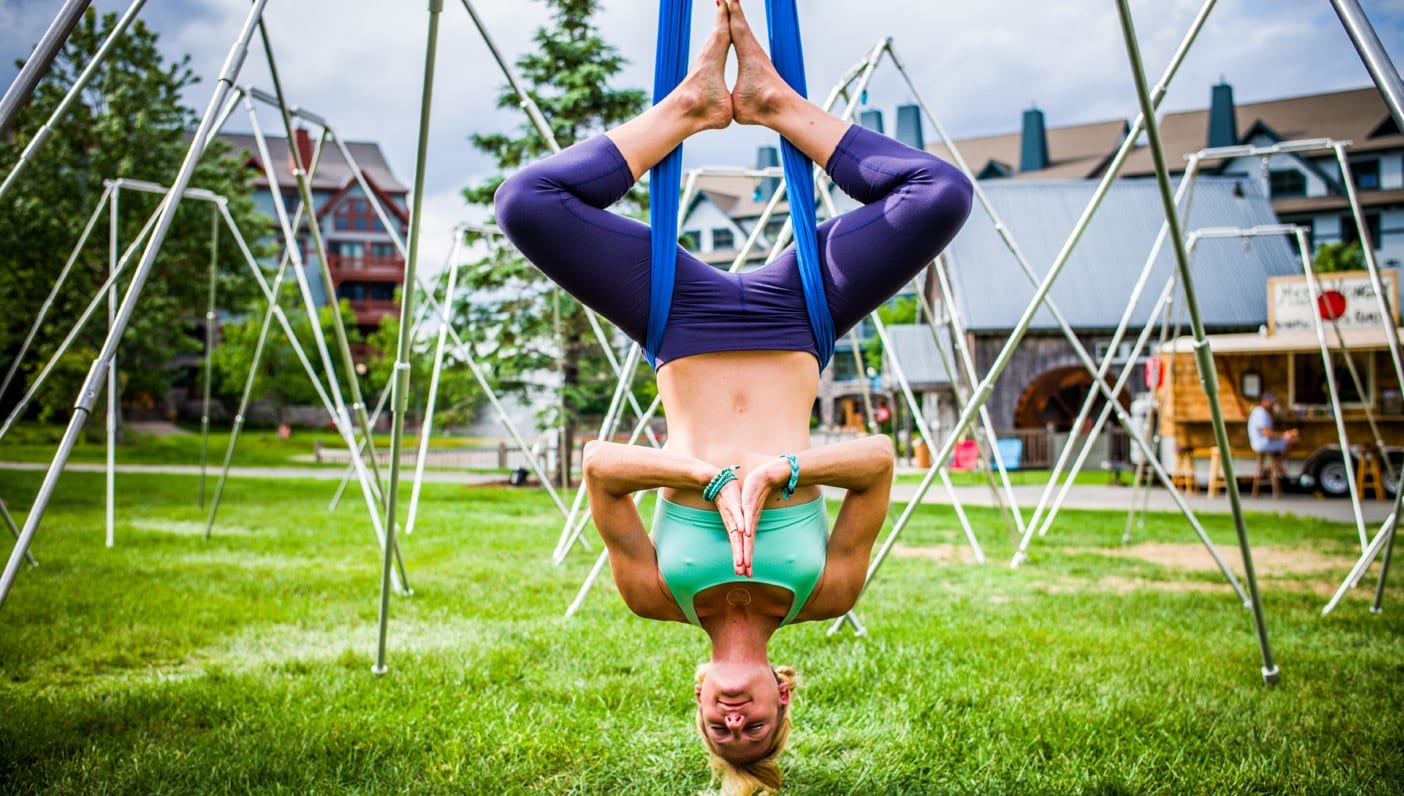 Woman in Pink Active Wear in Aerial Yoga Pose · Free Stock Photo