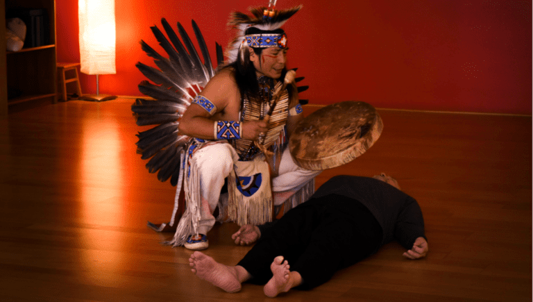 Drumming in savasana. Photo by Kollin Lockamy.