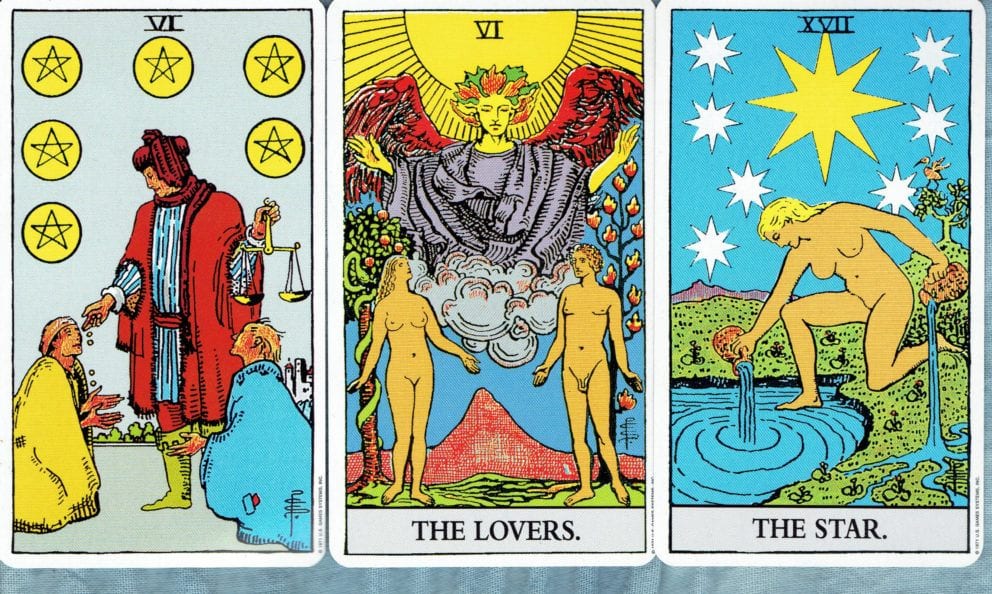 three tarot cards in a row