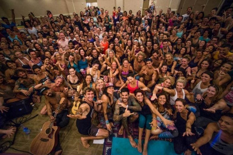 large group of people after yoga class in Hawaii