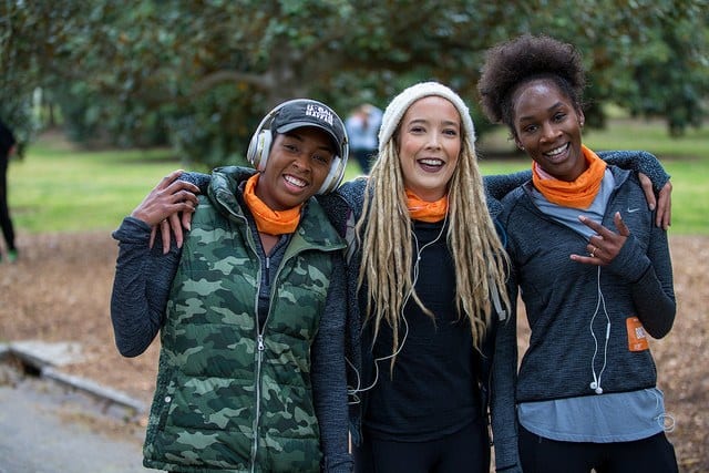 three women in atlanta in rain