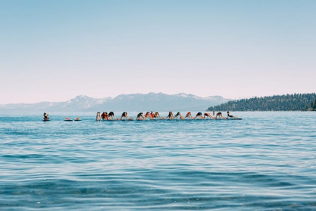 woman teaching SUP on lake tahoe