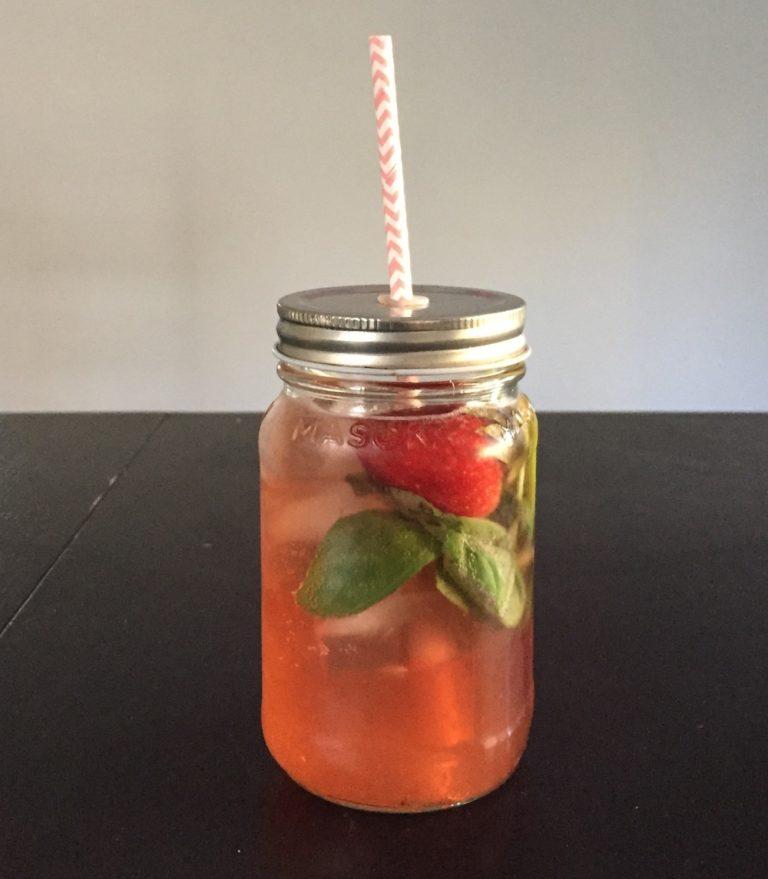 mocktail with strawberry and mint in mason jar