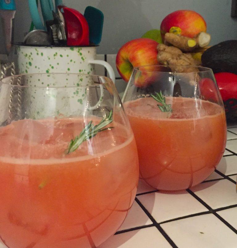 paloma mocktail with rosemary