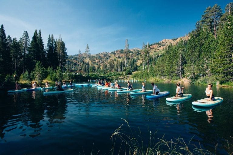 SUP yoga on lake tahoe