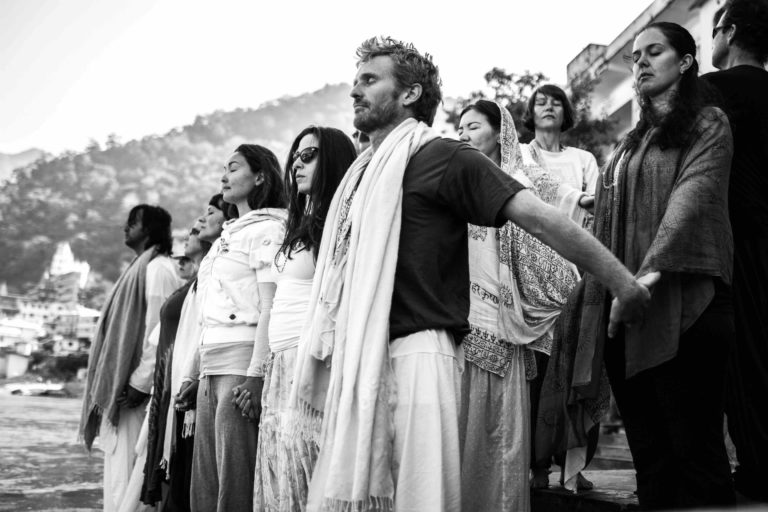 Group leaving Rishikesh at Ganga