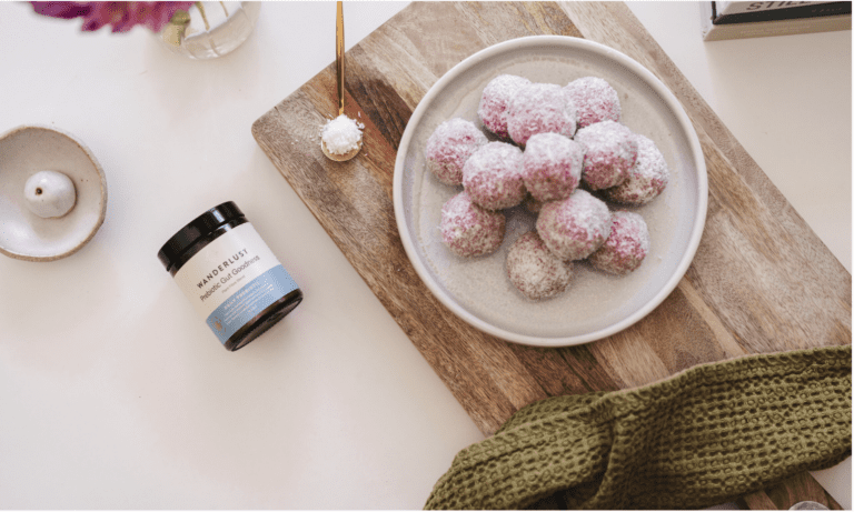 Gut-loving Strawberry & Coconut Bliss Balls